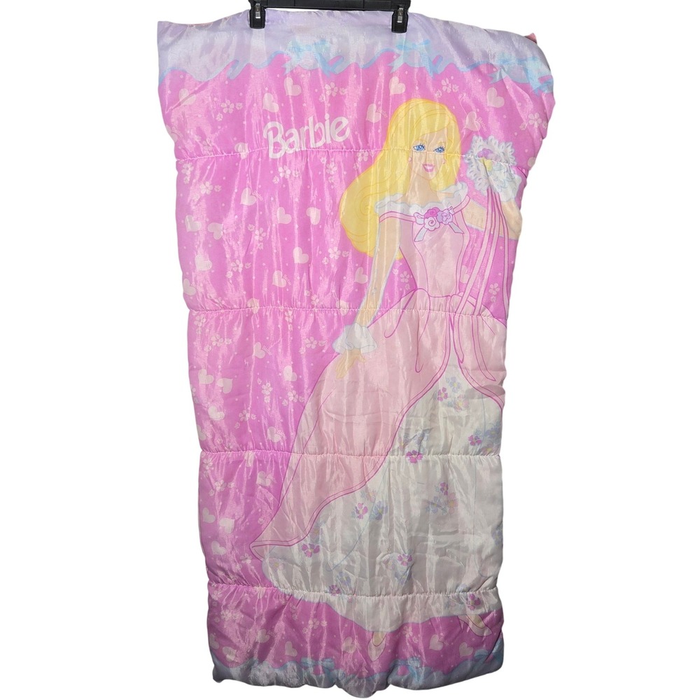 Vintage 1997 Barbie Mattel Princess Sleeping Bag Pink Hearts 90s Slumber Party